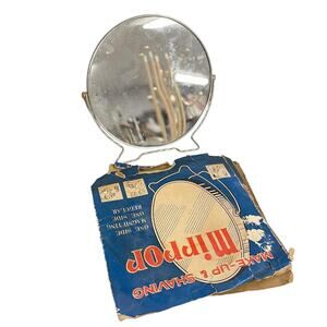 Vintage Circular Double Sided Makeup Vanity Mirror Silver Stainless W Box - HLBN